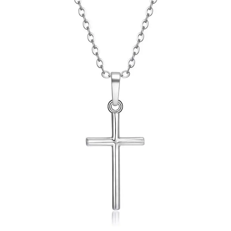 Naszyjnik z krzyżem na długim łańcuszku unisex Srebrny