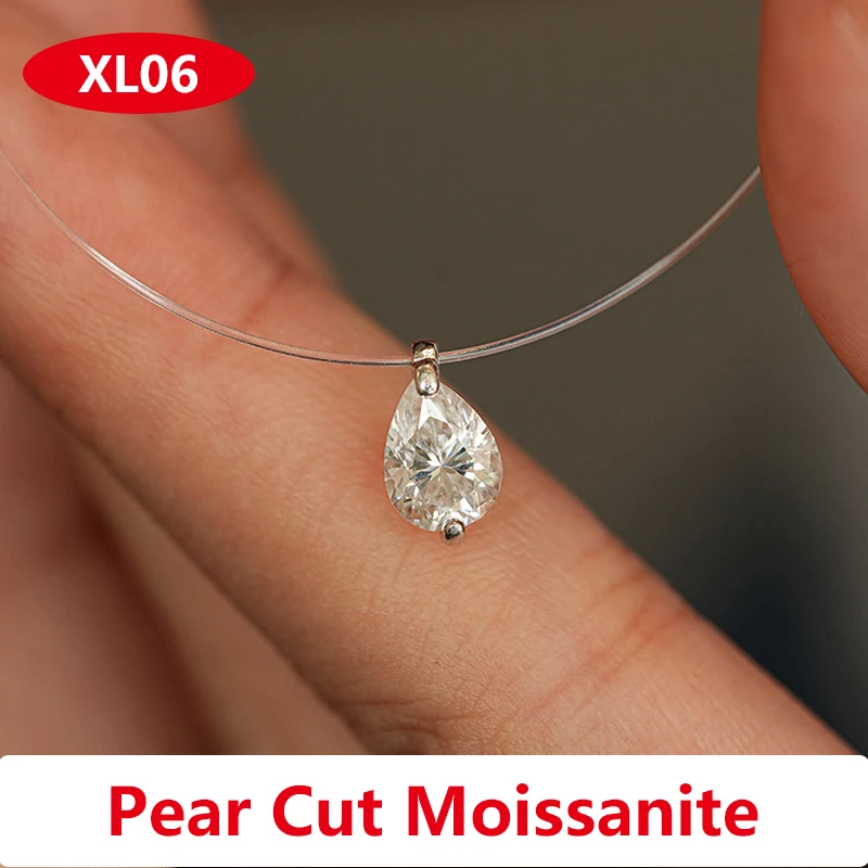 Naszyjnik z moissanitem na żyłce - wisiorek dla kobiet Pear