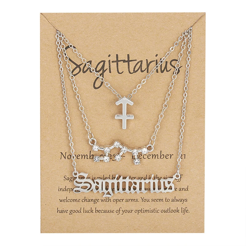 Naszyjnik ze znakiem zodiaku, zestaw 3 sztuki Strzelec srebrny