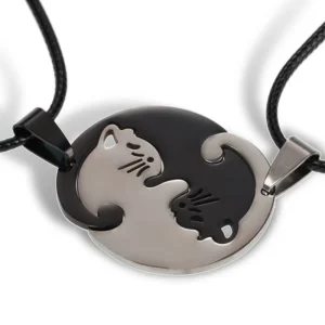 Naszyjniki dla par Yin Yang kot, puzzle czarno-biały, 2 szt. C1