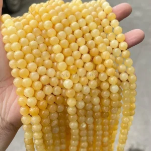 Naturalne żółte koraliki jadeit do biżuterii DIY Biały