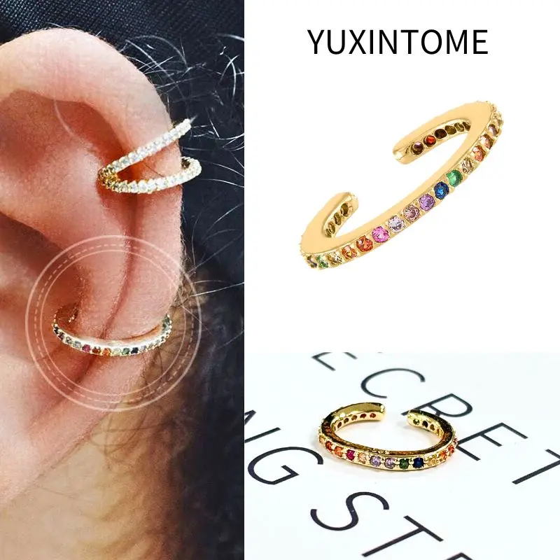 Nausznica ear cuff z cyrkonią pozłacana złotem Biały
