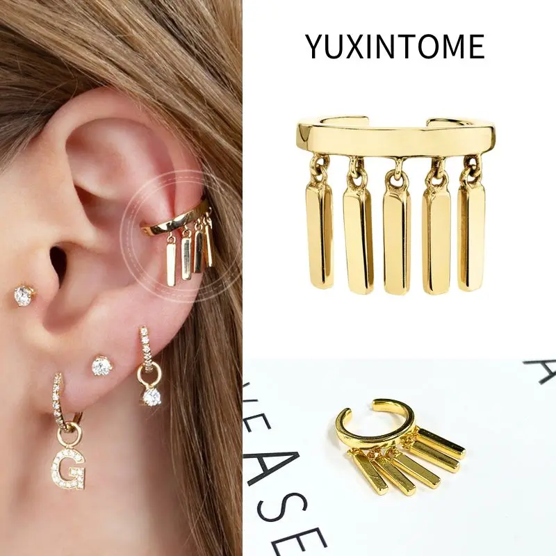 Nausznica ear cuff z cyrkonią pozłacana złotem Brązowy