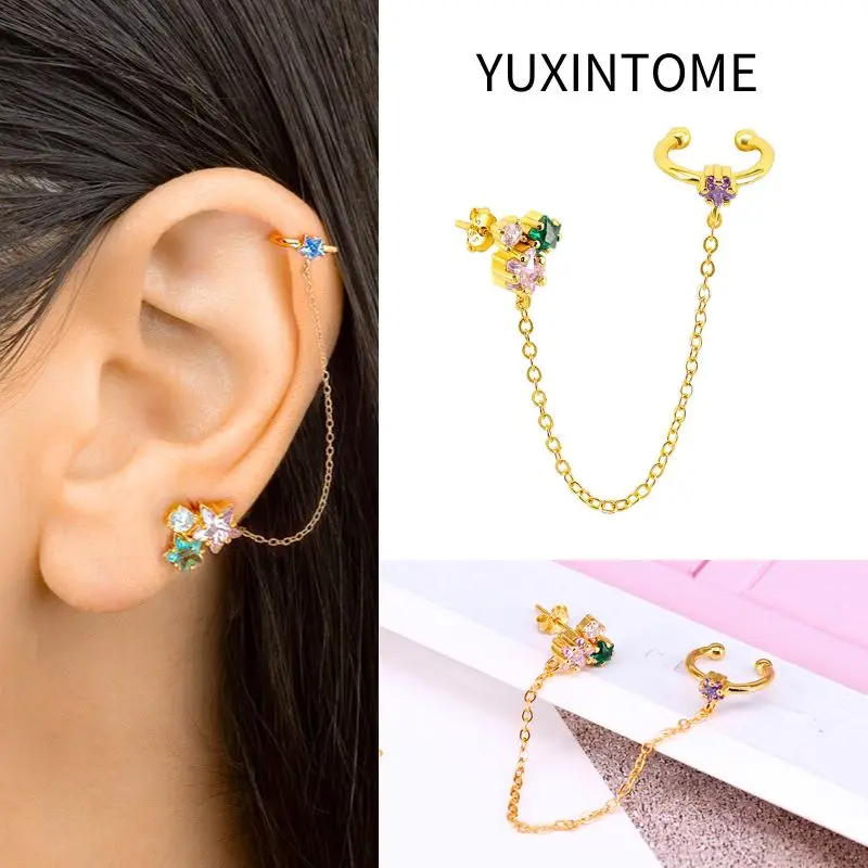 Nausznica ear cuff z cyrkonią pozłacana złotem Khaki