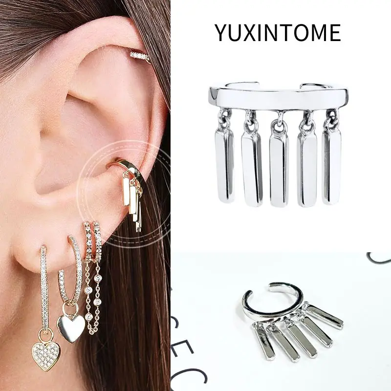 Nausznica ear cuff z cyrkonią pozłacana złotem Jasny