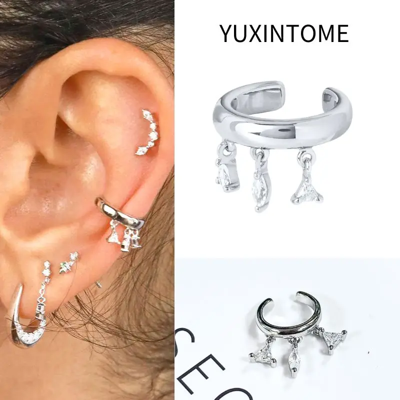 Nausznica ear cuff z cyrkonią pozłacana złotem Pomarańczowy
