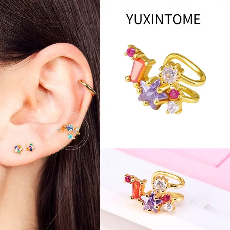 Nausznica ear cuff z cyrkonią pozłacana złotem Wielo