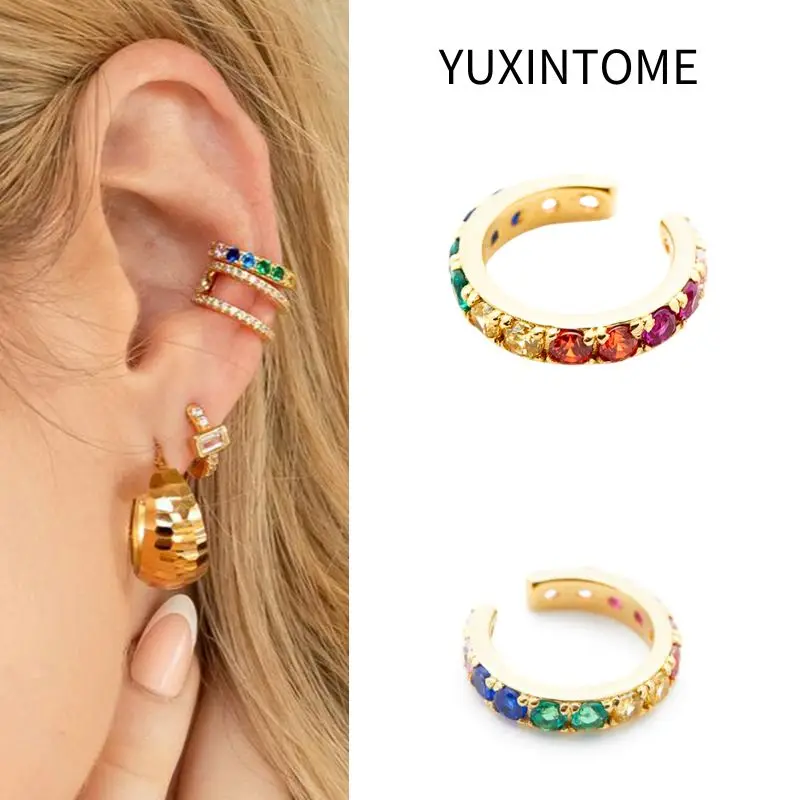 Nausznica ear cuff z cyrkonią pozłacana złotem Zielony