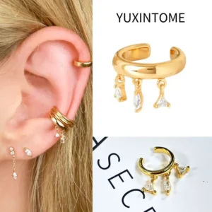 Nausznica ear cuff z cyrkonią pozłacana złotem Złoto