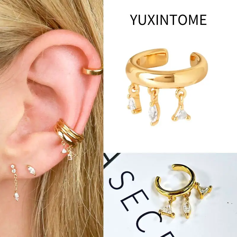 Nausznica ear cuff z cyrkonią pozłacana złotem Złoto
