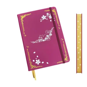 Notes A5 z kotkiem i kwiatem wiśni – gruby papier 160 gsm, twarda okładka PU Czerwony