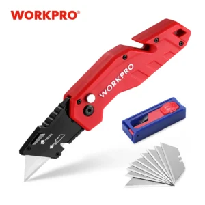 Nóż bezpieczeństwa Workpro z obcinaczem do kabli i 5 ostrzami Czerwony