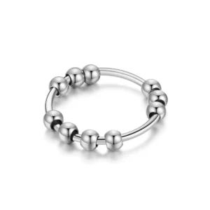 Obrotowe koraliki pierścionki ze stali nierdzewnej — antystresowy fidget ring Czarny