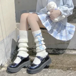 Ocieplacze na nogi z kokardką w stylu Lolita, getry Biały