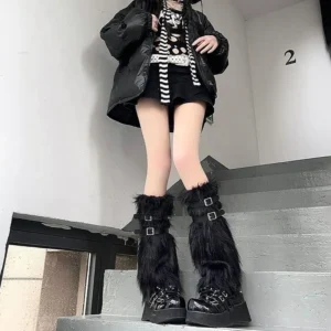 Ocieplacze na nogi ze sztucznego futra — nagolenniki damskie Harajuku Złoto