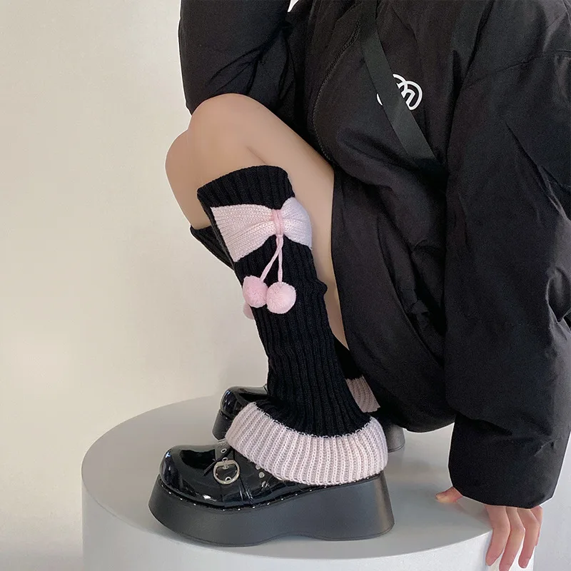Ocieplacze na nogi z kokardką w stylu lolita Czarny