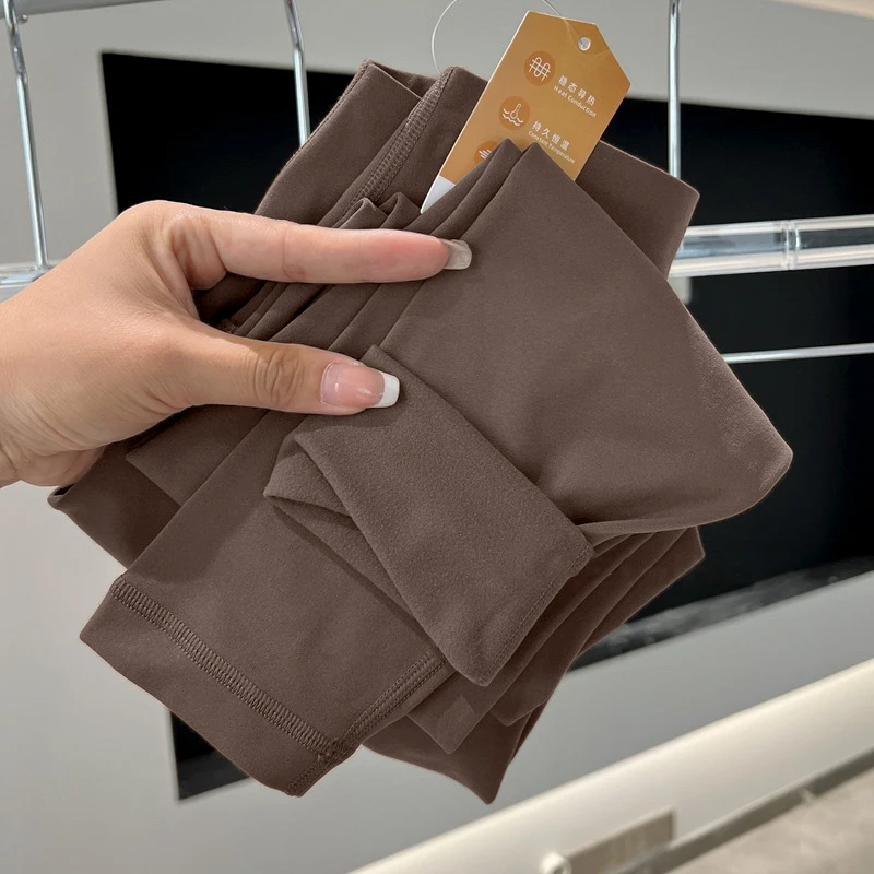 Ocieplane legginsy damskie z wysokim stanem Kakao