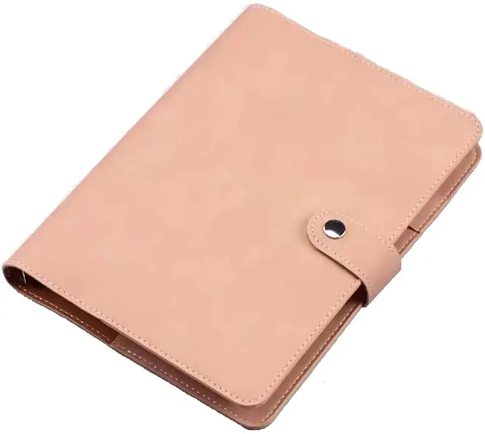 Okładka A5 ze skóry ekologicznej na notes z 6 ringami i klamrą magnetyczną Jasnoszary
