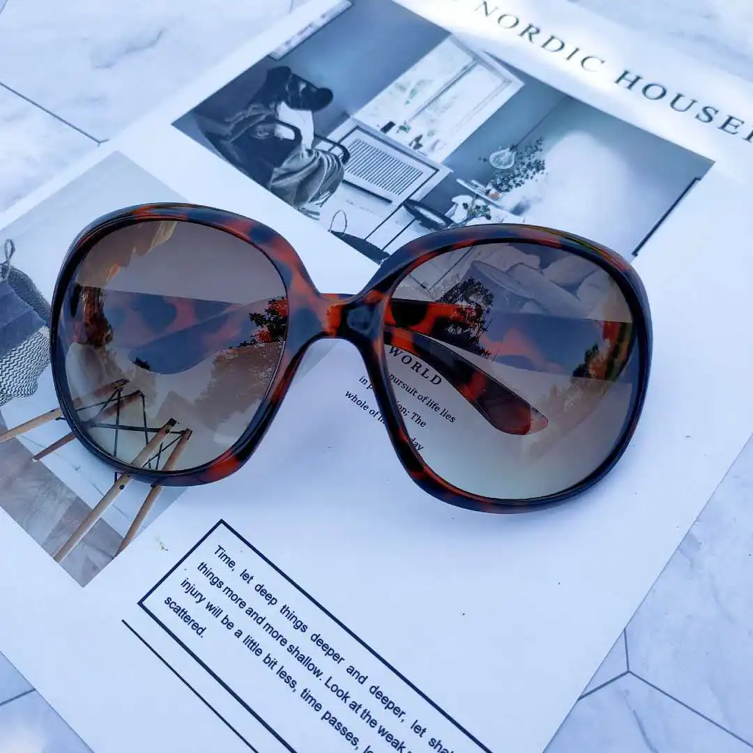 Duże okrągłe okulary przeciwsłoneczne damskie UV400 Leopard