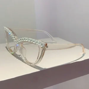 Okulary cat eye z cyrkoniami i filtrem niebieskiego światła Transparent lenses