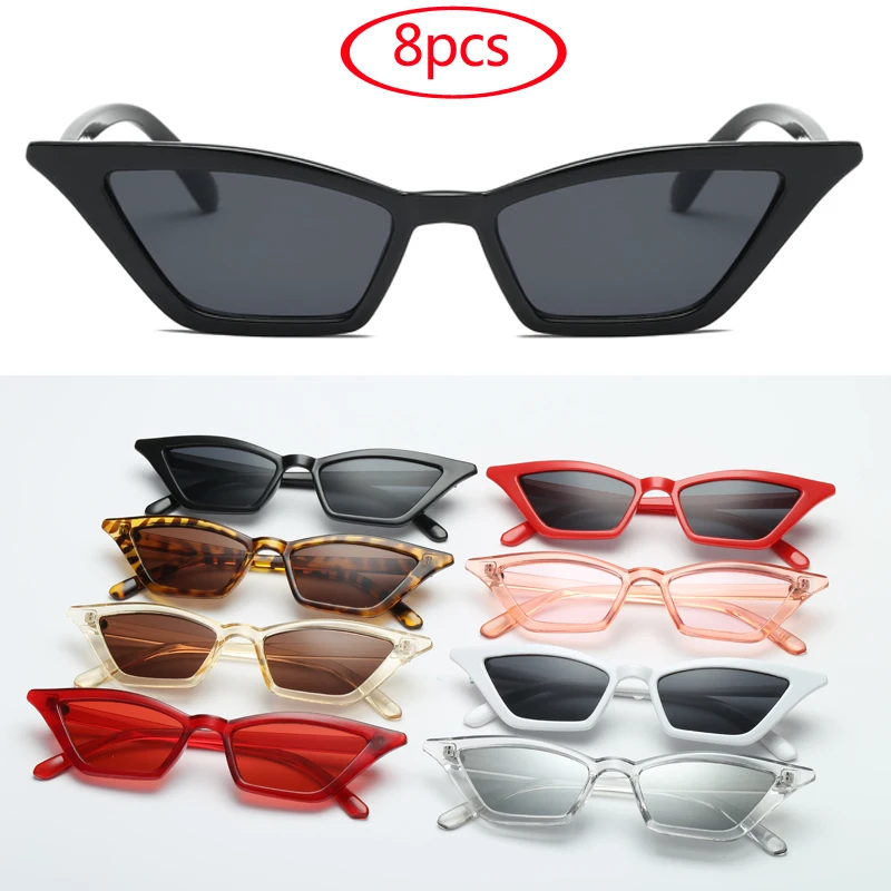 Damskie okulary cat eye retro z małą oprawką UV400 zestaw 8pcs