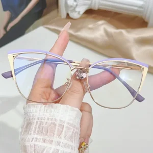 Damskie okulary cat eye z metalową oprawką i filtrem niebieskiego światła