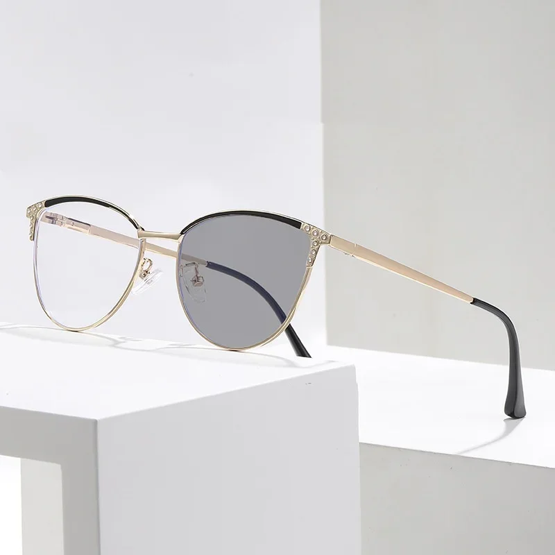 Okulary damskie kocie oko fotochromowe z filtrem antyrefleksyjnym Blackgold(gray)