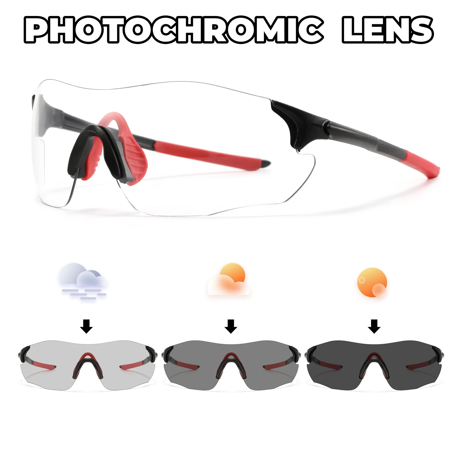Okulary fotochromowe sportowe bez oprawek UV400, ultralekkie 23 g Czerwony