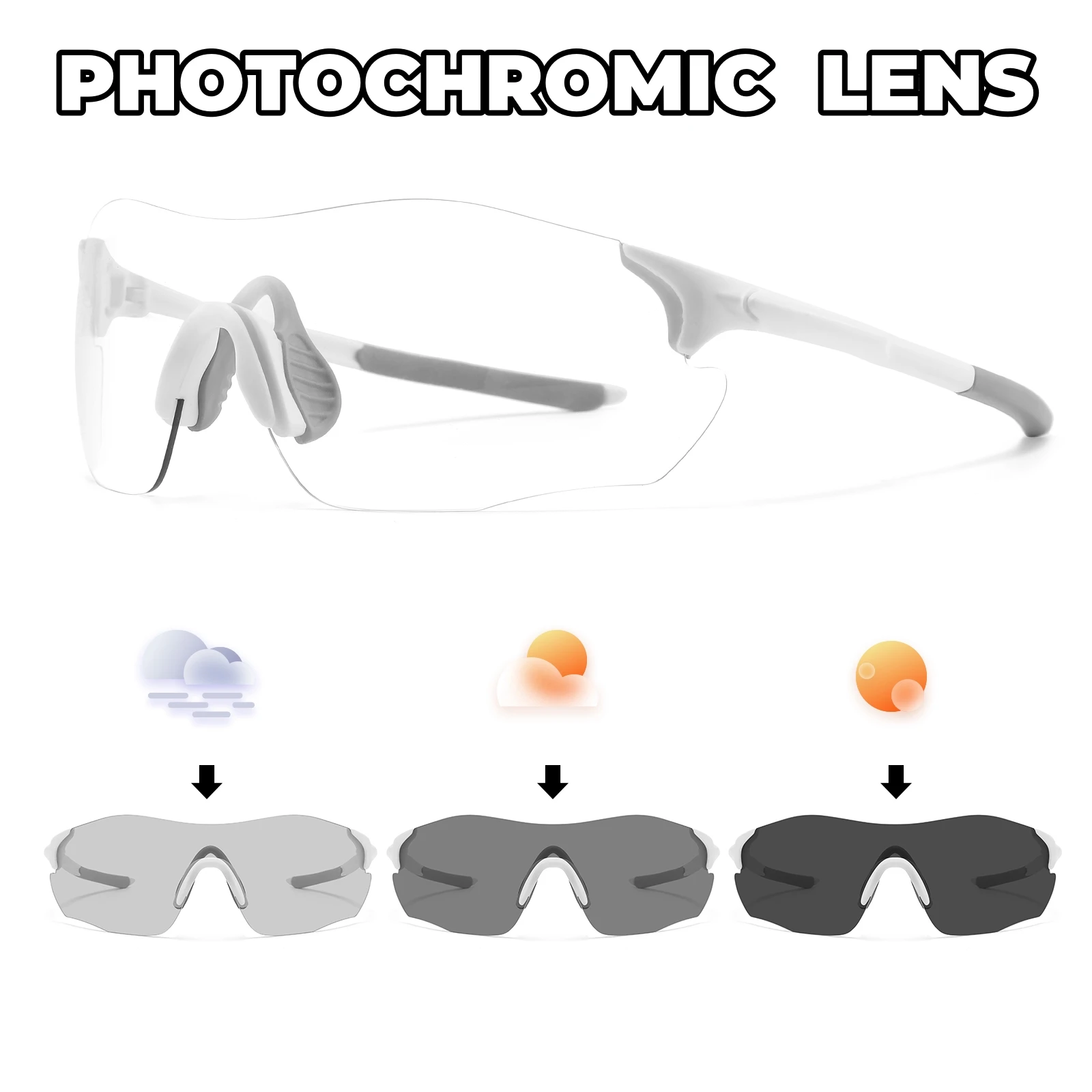 Okulary fotochromowe sportowe bez oprawek UV400, ultralekkie 23 g Szary
