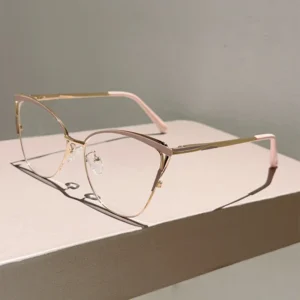 Okulary przeciwsłoneczne kocie oko oversize z ażurową oprawką Transparent lenses