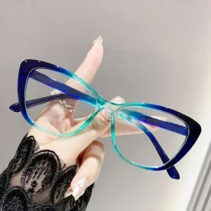 Damskie okulary korekcyjne do dali Cat Eye z filtrem niebieskiego światła Niebieski