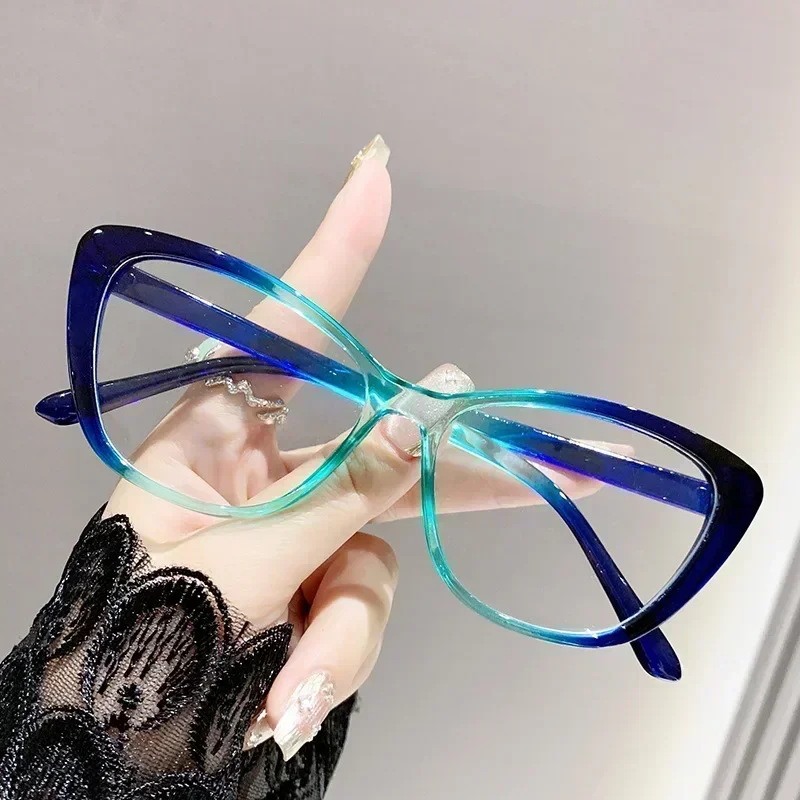Damskie okulary korekcyjne do dali Cat Eye z filtrem niebieskiego światła Niebieski