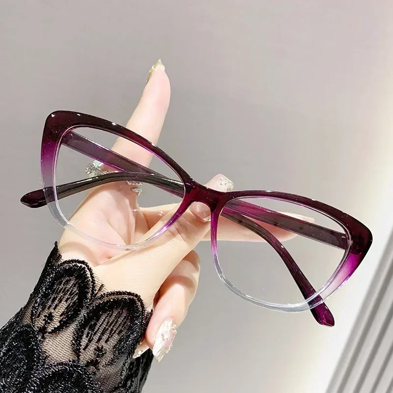 Damskie okulary korekcyjne do dali Cat Eye z filtrem niebieskiego światła Fioletowy