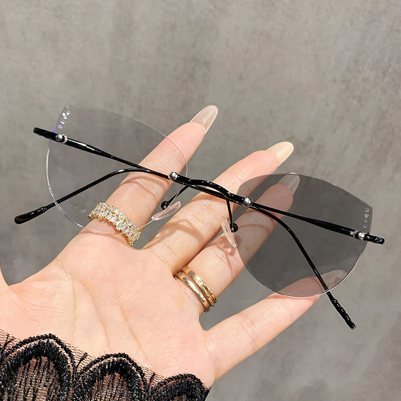 Lekkie damskie okulary korekcyjne fotochromowe bez oprawek Czarny