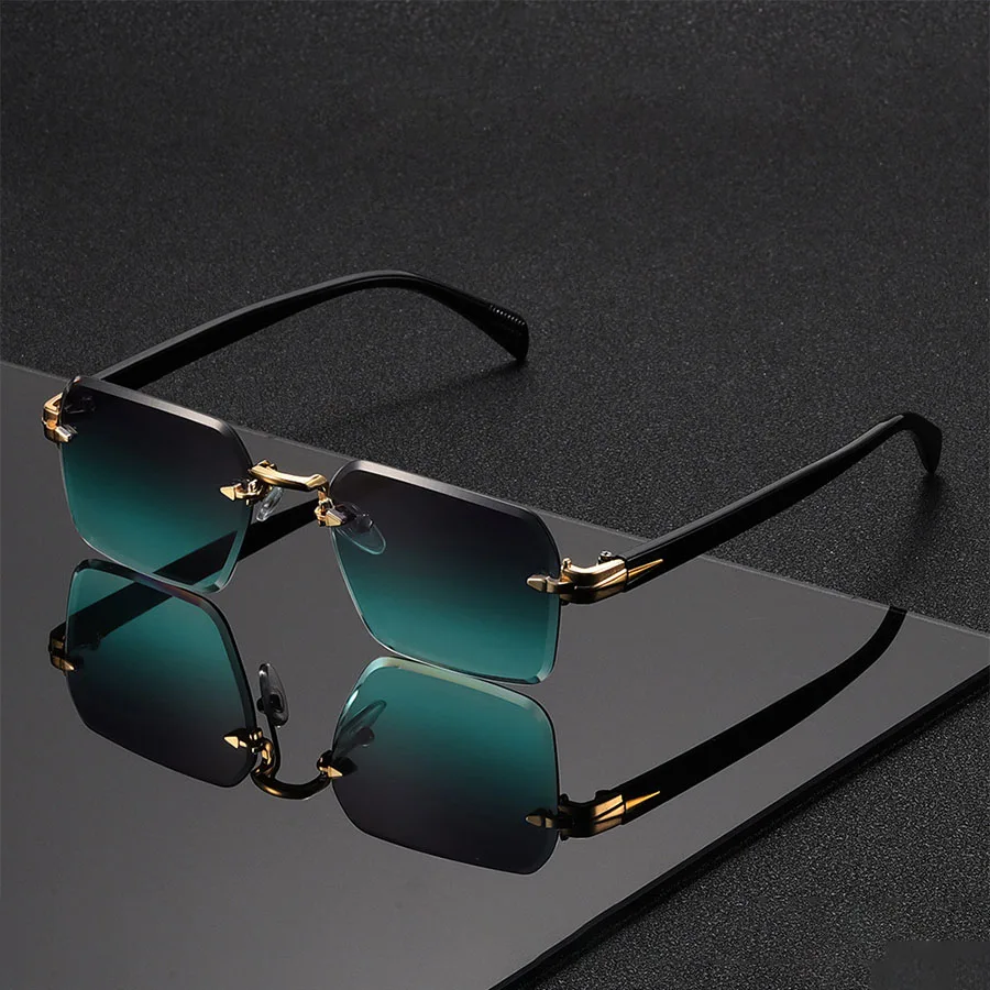 Okulary przeciwsłoneczne bez oprawek unisex z gradientem Zielony