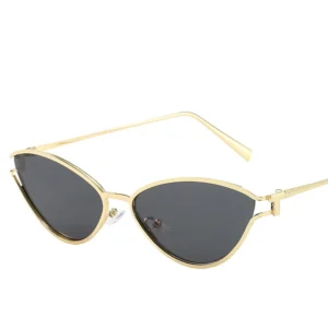 Damskie okulary przeciwsłoneczne cat eye z metalową oprawką UV400 Złoty