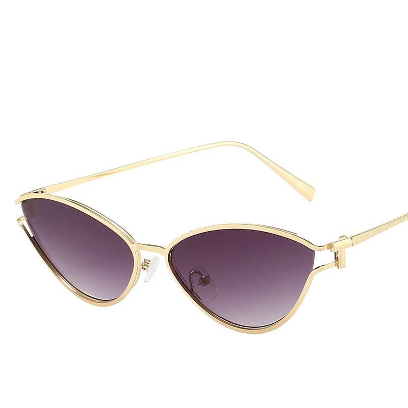 Damskie okulary przeciwsłoneczne cat eye z metalową oprawką UV400 Szary