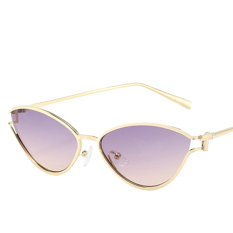 Damskie okulary przeciwsłoneczne cat eye z metalową oprawką UV400 Fioletowy