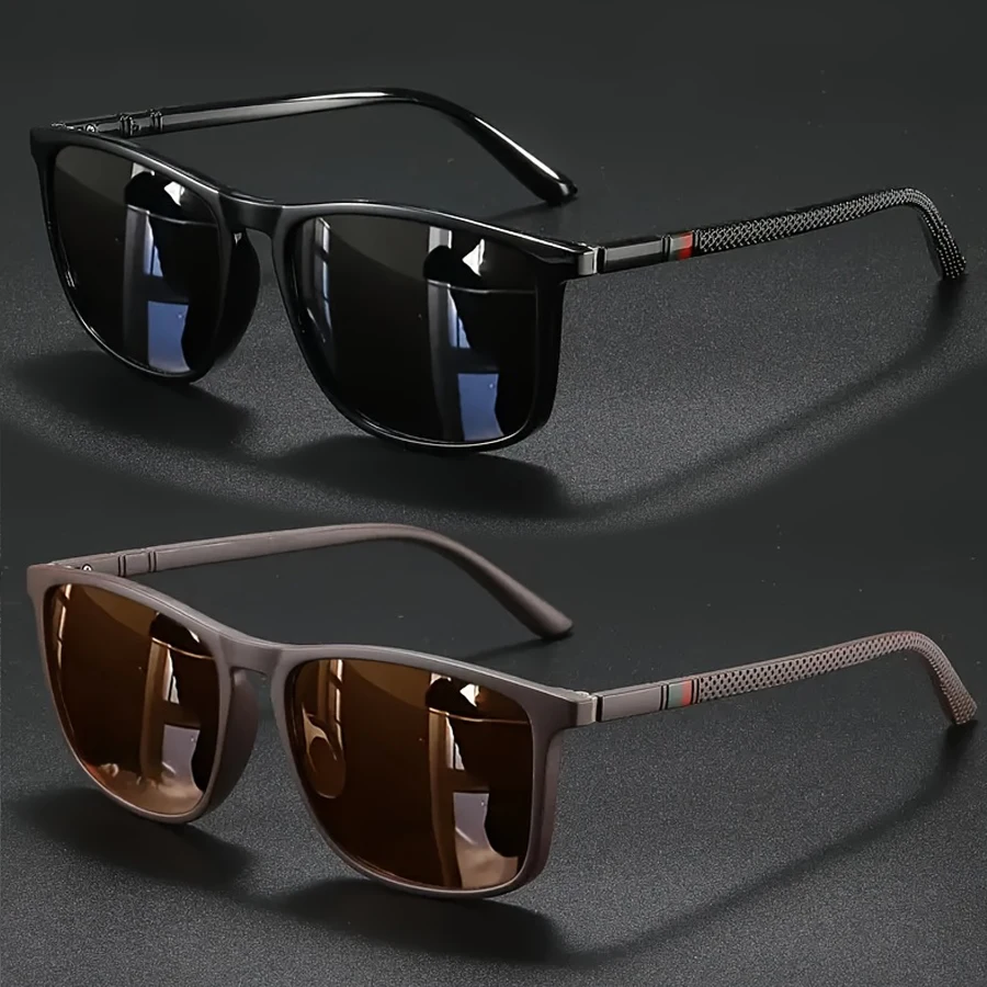 Okulary przeciwsłoneczne kwadratowe vintage UV400 (2 szt.) Brązowy
