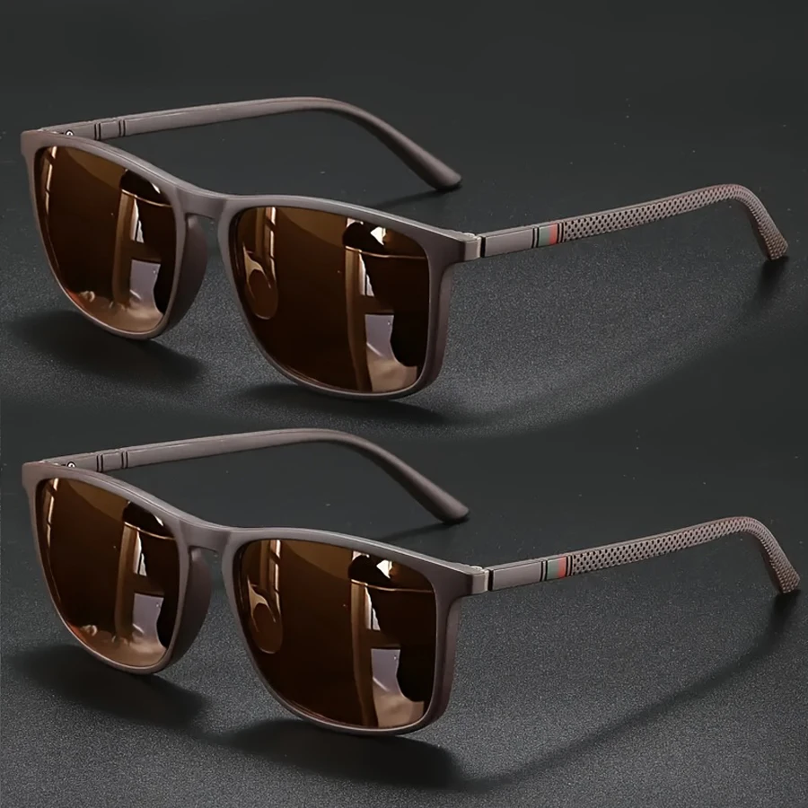 Okulary przeciwsłoneczne kwadratowe vintage UV400 (2 szt.) Kawa