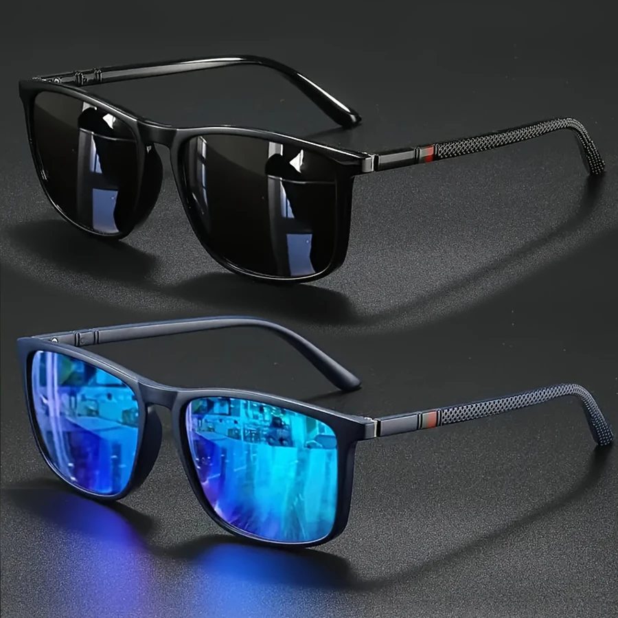 Okulary przeciwsłoneczne kwadratowe vintage UV400 (2 szt.) Niebieski