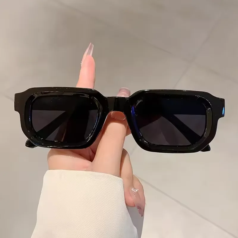 Okulary przeciwsłoneczne unisex w stylu vintage z prostokątnymi oprawkami UV400 Czarny