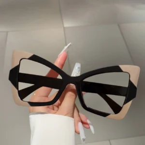 Okulary zerówki cat eye damskie oversize z kolorową oprawką Transparent