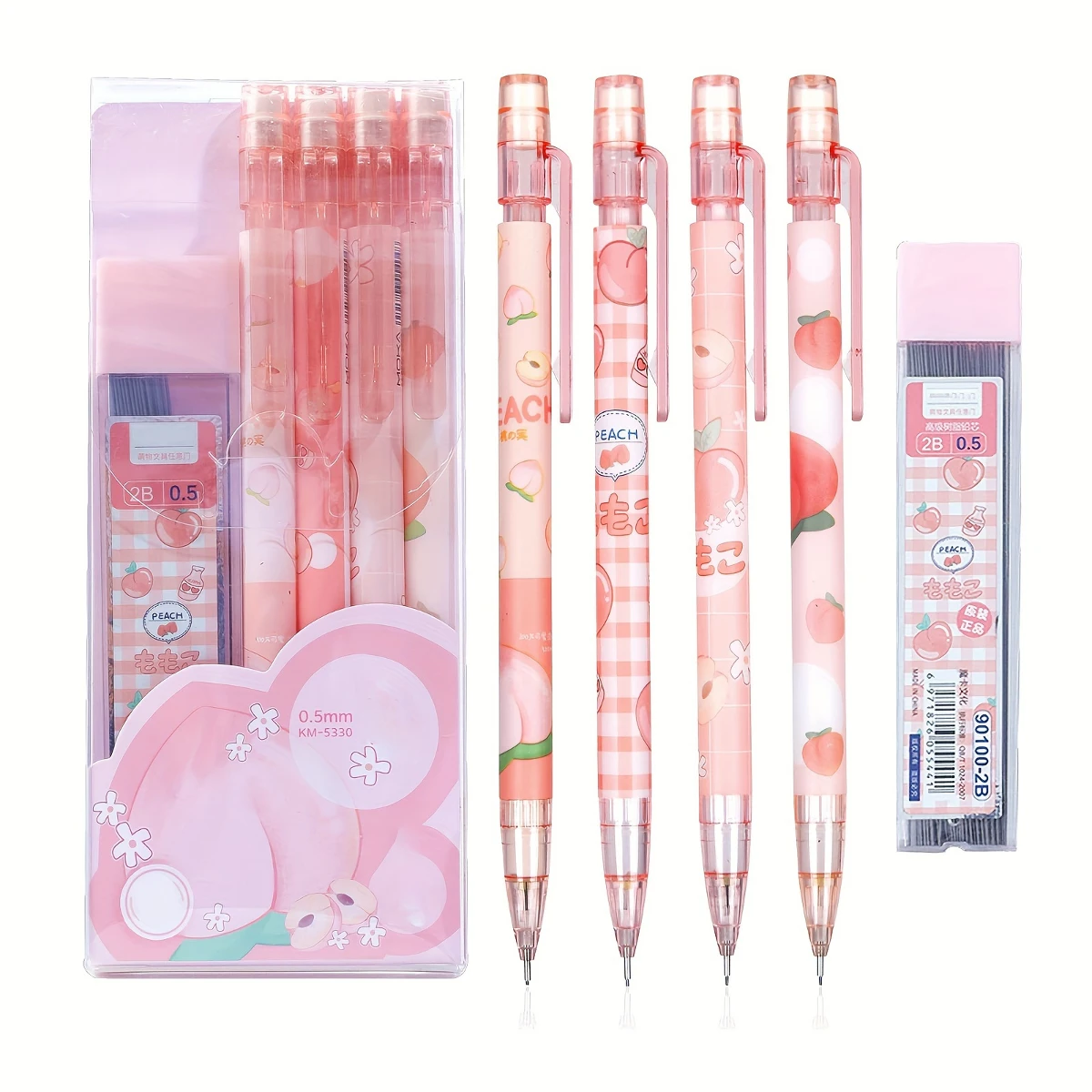 Ołówek automatyczny Kawaii 0,5 mm z wkładami HB, zestaw Biały