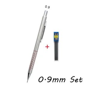 Ołówek automatyczny metalowy 0,5/0,7/0,9 mm z gumkami Czerwony