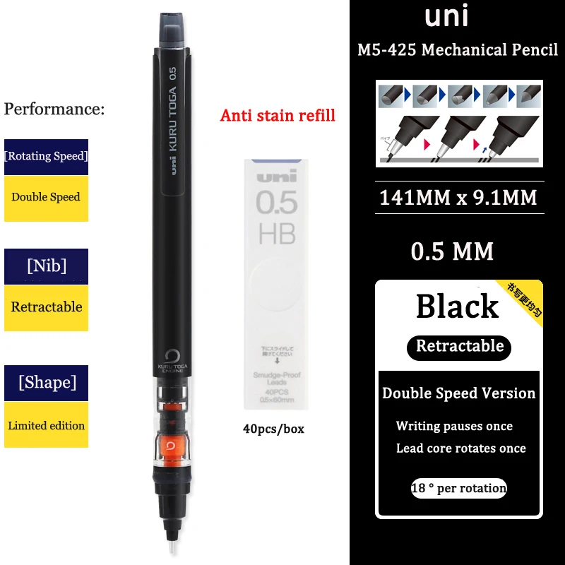 Ołówek automatyczny UNI 0,5 mm z obrotowym wkładem Granatowy