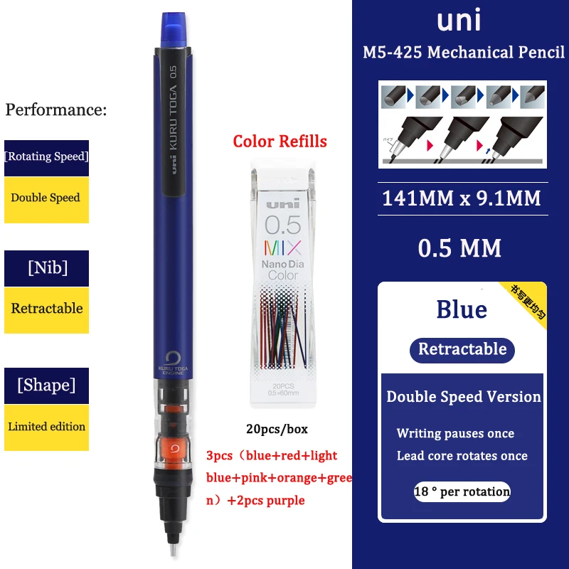 Ołówek automatyczny UNI 0,5 mm z obrotowym wkładem Lawenda