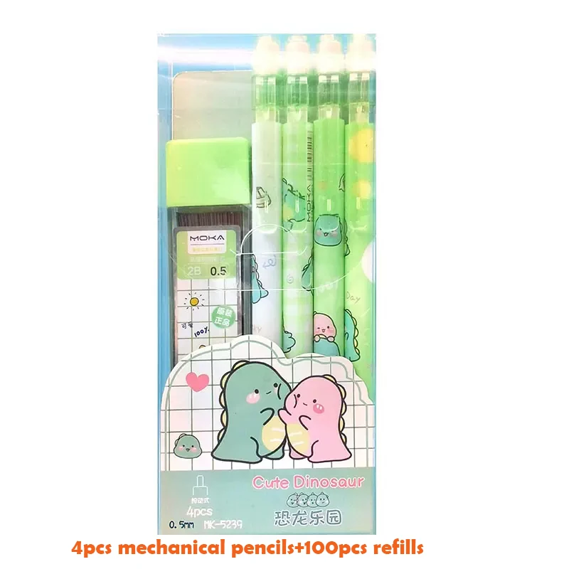 Ołówki automatyczne 0,5 mm z gumkami Kawaii - zestaw 4 lub 6 szt. Biały
