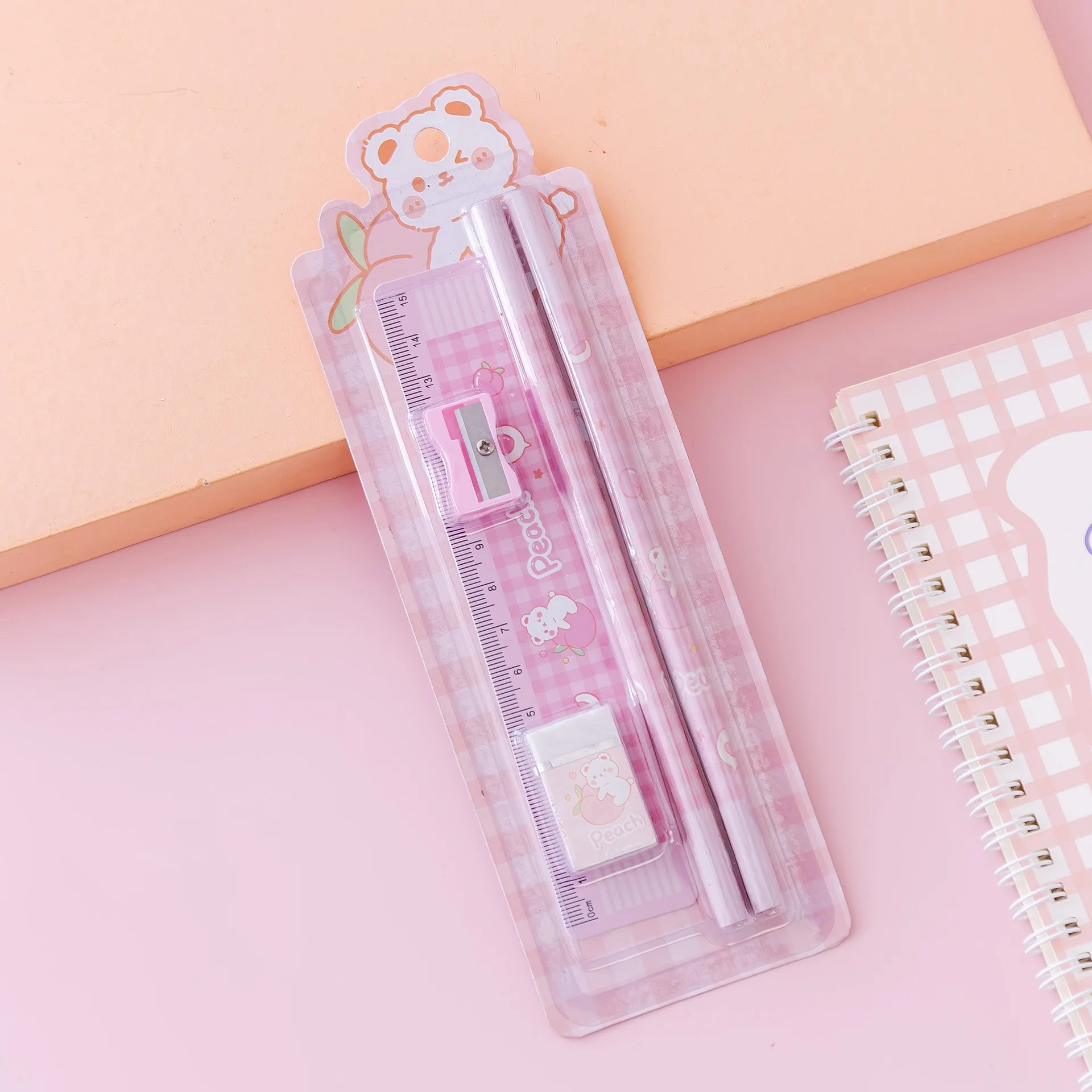 Ołówki drewniane HB z motywem cartoon - zestaw szkolny Bordowy
