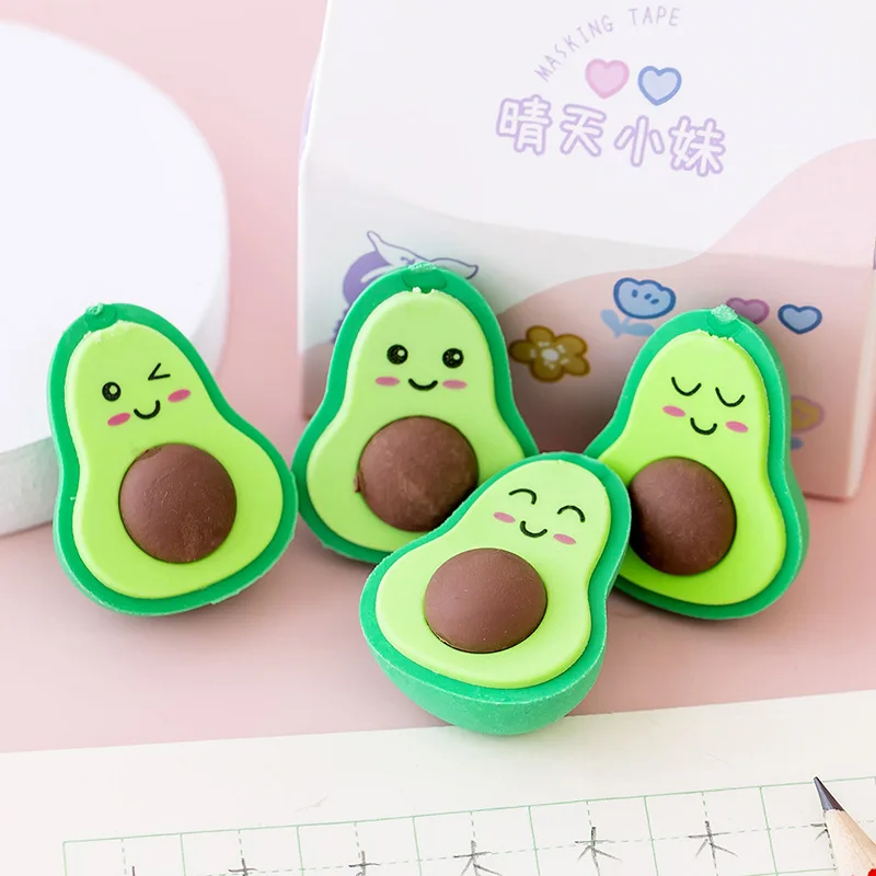 Ołówki kawaii awokado z odpinalnymi gumkami – zestaw 4 sztuk żółty